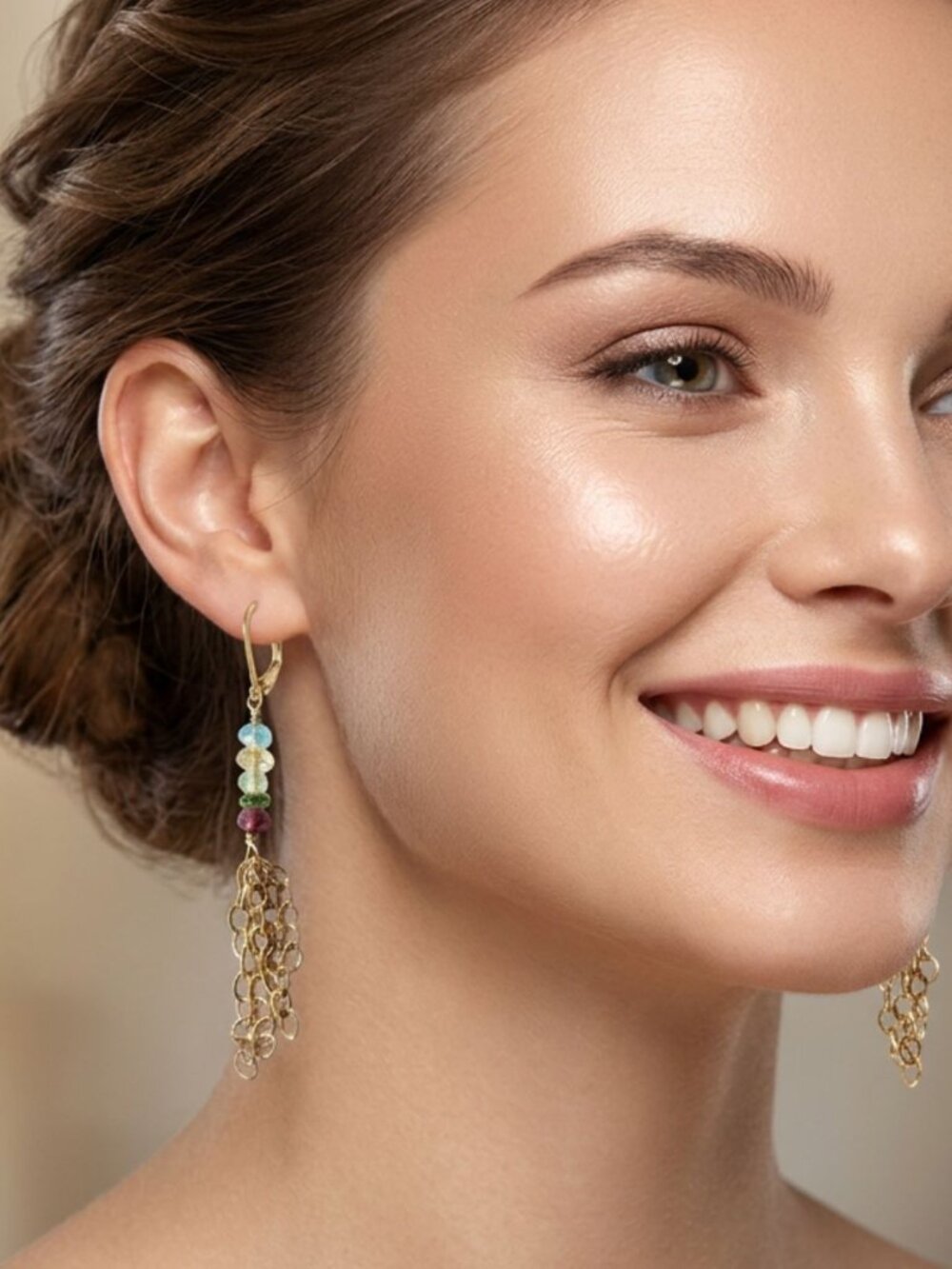 NWT 14KT Gold Filled Multi Color Gemstone Waterfall Earrings